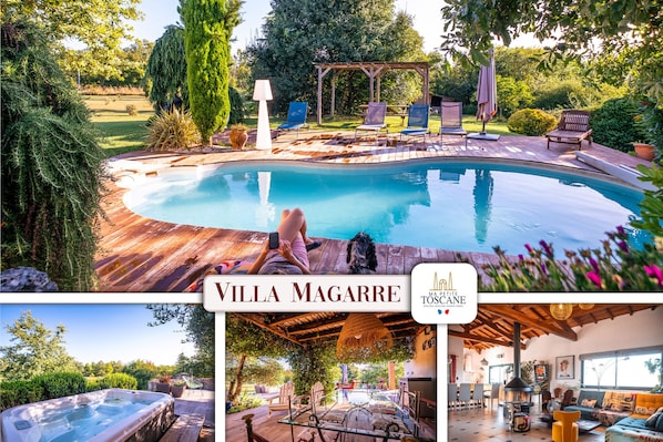 Piscine chauffée - SPA - Terrasse avec solarium - Parc de 9000 m² - Clim - 3 chambres spacieuses - 2 salles de bain - Cuisine entièrement équipée - Salle de jeux.