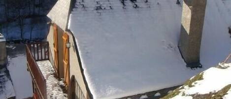 balcony in winter overlooks the village