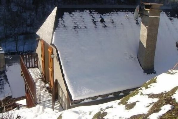 balcony in winter overlooks the village