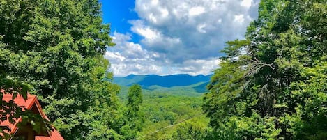 The wonderful view of The Great Smoky Mountains from the upper driveway area