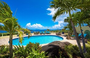 Expansive Pool Area from the Gardens Overlooking Caribbean Ocean and Hans Lollik