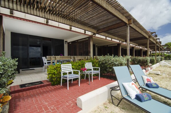 Vacation on the beach. Step into the ocean