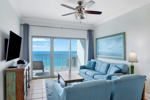 Relax in this updated Living Room while taking in views of the Gulf