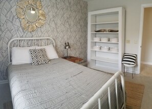 Guest Bedroom with Queen Bed and Spacious Closet with Full Length Mirror