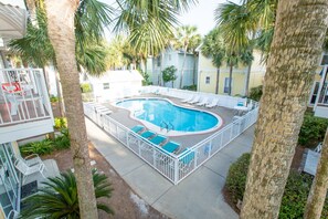 Overlooking the pool from the balcony. 