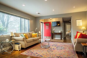 Sunny Spacious Living Room, 65-inch TV with over 200 channels. Perfect Place for Family Gathering
