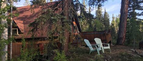 A view of the back deck at sunset