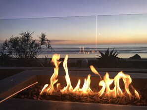 Natural gas fire pit on the front patio