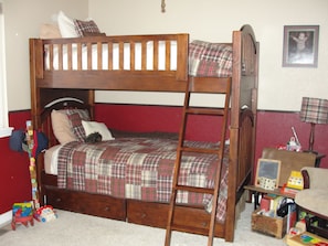 Upstairs bedroom with bunk beds