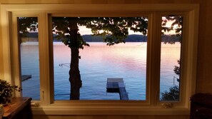 View of the lake and our dock from the living room window