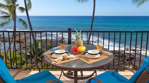 Oceanfront dining and sunset