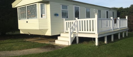 The caravan comes with private decking.