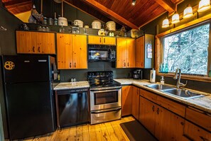 Fully stocked kitchen for "dining in"