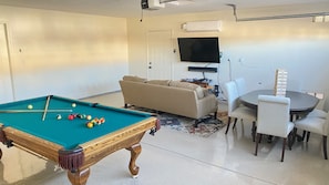 Full Game Room with Pool Table, Dart Board, Video Games, Board Games, and More!