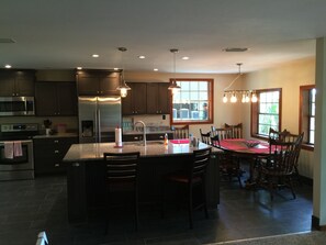 New kitchen stocked with all the necessary utensils.