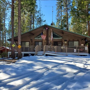 Cabin Front Porch and light snow