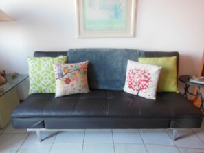 New, comfy Eurolounger foldsout to Sleep 2,  also a mattress for larger guests 