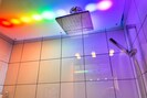 Shower has cool lighting installation with multiple settings!