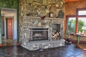 Fireplace in family room of the main house