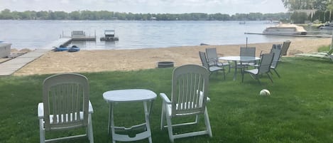 View from yard. Large sandy beach and large yard.