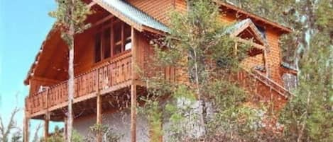 Luxury all wood cabin in a private wooded mountain setting.