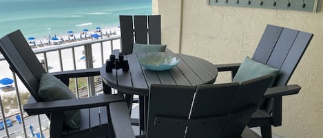 Balcony overlooks pools and beach!