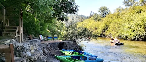 Private beach - river view. Complimentary kayaks for our guests.