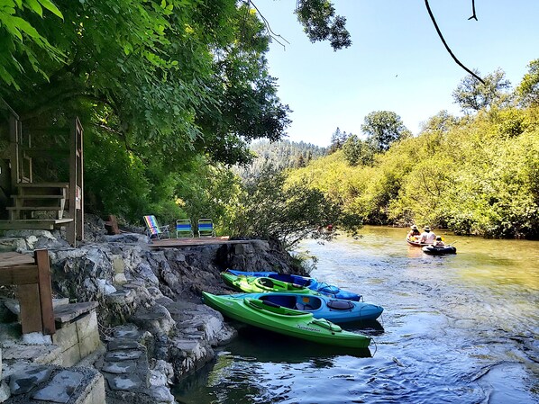 Private beach - river view. Complimentary kayaks for our guests.