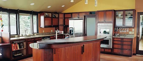 Water, forest, eagles, and backyard views from this chef's dream kitchen!