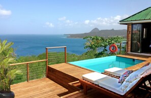 From the deck, views out to the Caribbean Sea and the UNESCO  Heritage Pitons