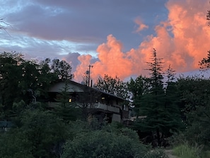 Northern view of house with sunset.