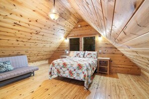 The loft has a Queen bed and Twin bed