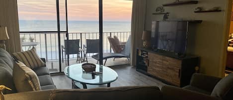 Living room and balcony with amazing ocean views