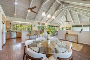 Enjoy dinner with cathedral ceilings and plenty of space