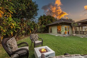 Full privacy in a lush tropical garden with fruits and flowers 