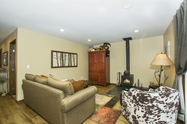 Cozy wood stove in the living room