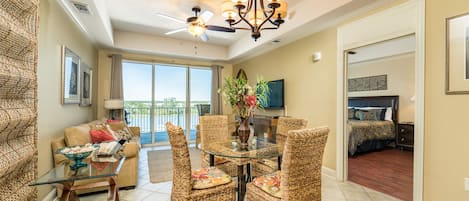 Dining room and family room.