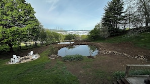 May 2025 after pond repairs. Grass is still growing in.