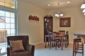 Antique German hutch adds ambiance to a dining room for 4.