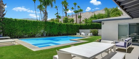 Private Backyard with Saltwater Pool/Spa and Mountain Views