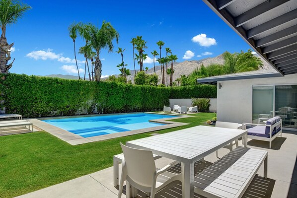 Private Backyard with Saltwater Pool/Spa and Mountain Views