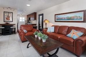 View of Living Area from Deck Through to Kitchen 