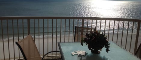 Awesome view of the ocean.  Table recently replaced with a round one.  