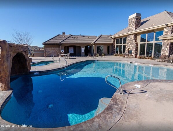 Upper pool.  Bathrooms and showers.