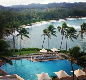 A view of the Turtle Bay Resort and coastline, a five-minute walk from the condo