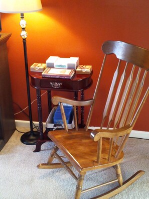 Relaxing rocking chair to enjoy a book, soft music, and more