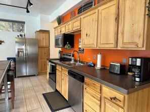 Well stocked kitchen.
