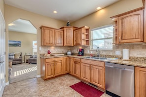 Large kitchen with a lot of counter space and storage