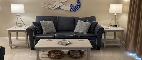 Living room with full beach view. Queen sleeper sofa.