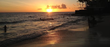 Watch the breathtaking Kona sunset at White Sands Beach only 300 steps away!